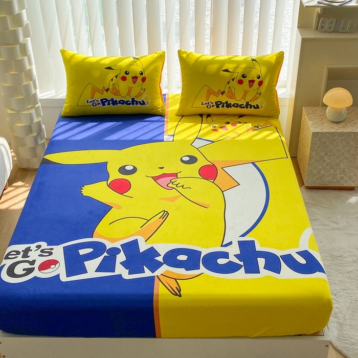 91家纺网 家纺一手货源 找家纺 一电 2025新款跨境电商床笠冬天德芙绒床笠单件加绒加厚绒床罩儿童学生宿舍床垫套床笠罩 淘气皮卡丘