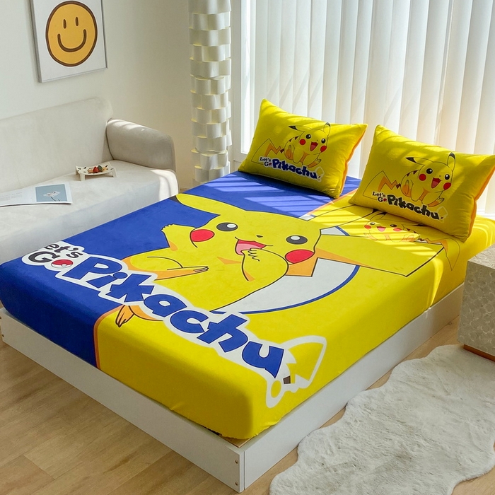 91家纺网 家纺一手货源 找家纺 一电 2025新款跨境电商床笠冬天德芙绒床笠单件加绒加厚绒床罩儿童学生宿舍床垫套床笠罩 淘气皮卡丘