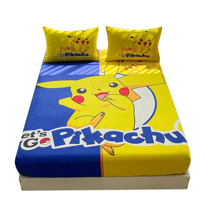 91家纺网 家纺一手货源 找家纺 一电 2025新款跨境电商床笠冬天德芙绒床笠单件加绒加厚绒床罩儿童学生宿舍床垫套床笠罩 淘气皮卡丘