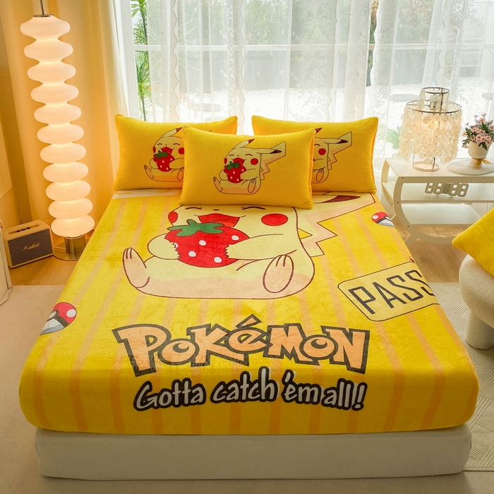 91家纺网 家纺一手货源 找家纺 （总）一电 外贸2025新款卡通珊瑚绒床笠单件床罩冬季加厚牛奶绒床垫保护罩全包床单套