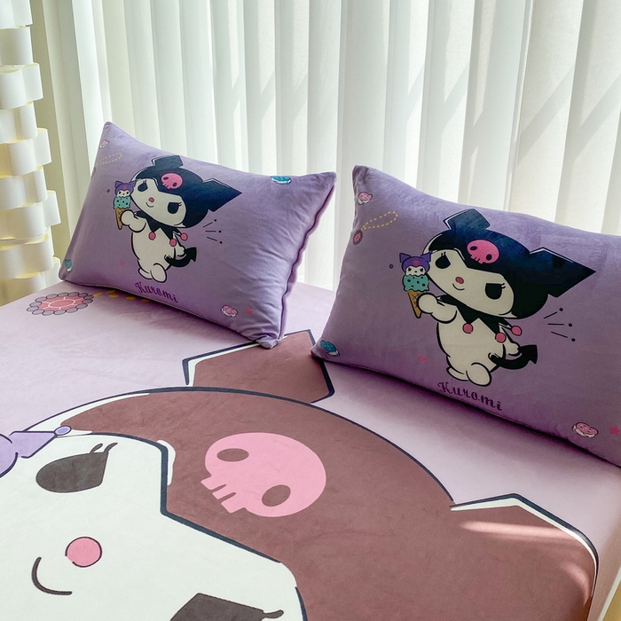 91家纺网 家纺一手货源 找家纺 一电 2025新款跨境电商床笠冬天德芙绒床笠单件加绒加厚绒床罩儿童学生宿舍床垫套床笠罩 甜筒库洛米