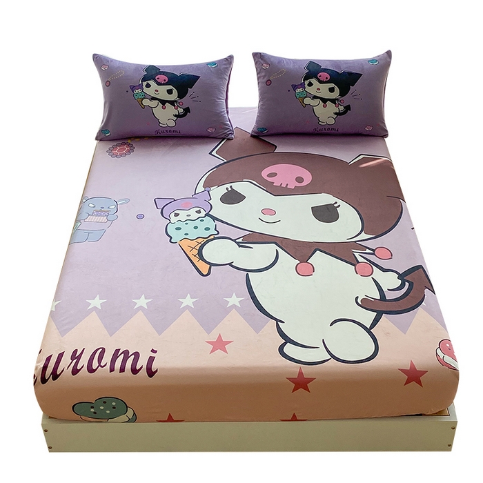 91家纺网 家纺一手货源 找家纺 一电 2025新款跨境电商床笠冬天德芙绒床笠单件加绒加厚绒床罩儿童学生宿舍床垫套床笠罩 甜筒库洛米