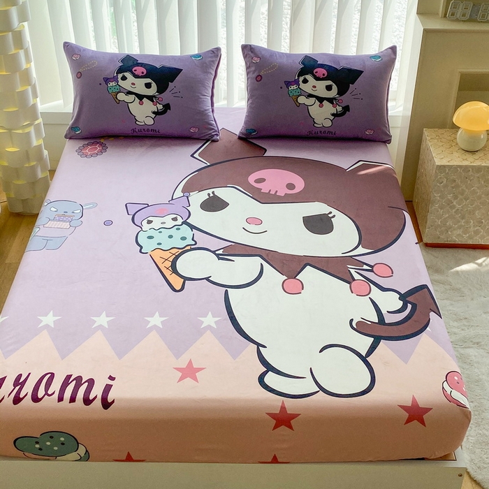 91家纺网 家纺一手货源 找家纺 一电 2025新款跨境电商床笠冬天德芙绒床笠单件加绒加厚绒床罩儿童学生宿舍床垫套床笠罩 甜筒库洛米