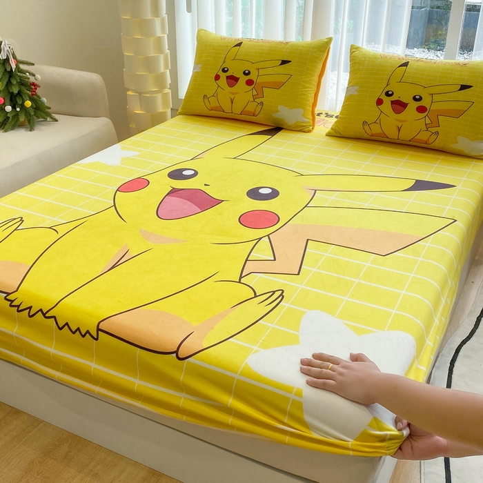 91家纺网 家纺一手货源 找家纺 一电 2025新款跨境电商床笠冬天德芙绒床笠单件加绒加厚绒床罩儿童学生宿舍床垫套床笠罩 网红皮卡丘