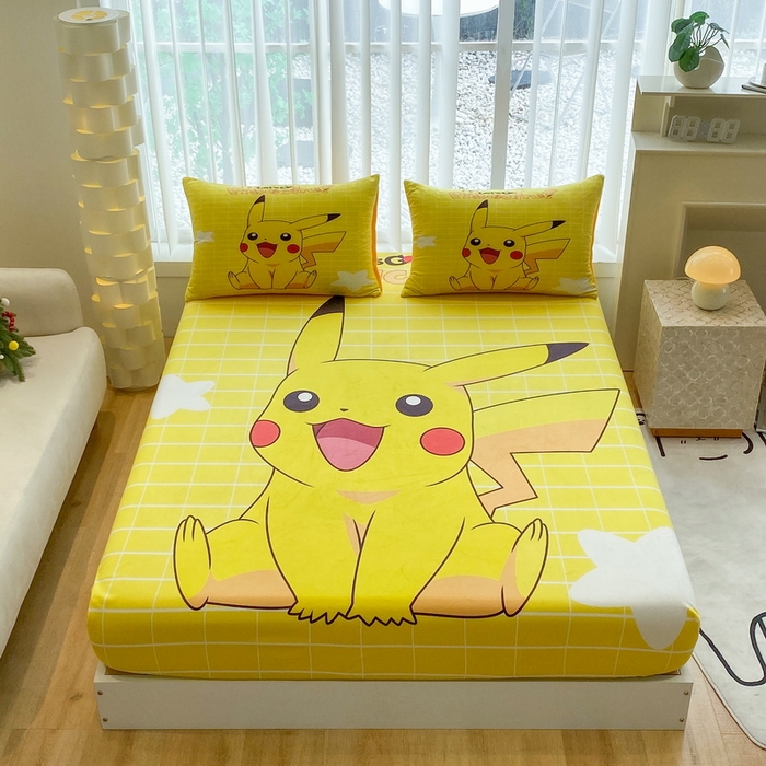 91家纺网 家纺一手货源 找家纺 一电 2025新款跨境电商床笠冬天德芙绒床笠单件加绒加厚绒床罩儿童学生宿舍床垫套床笠罩 网红皮卡丘