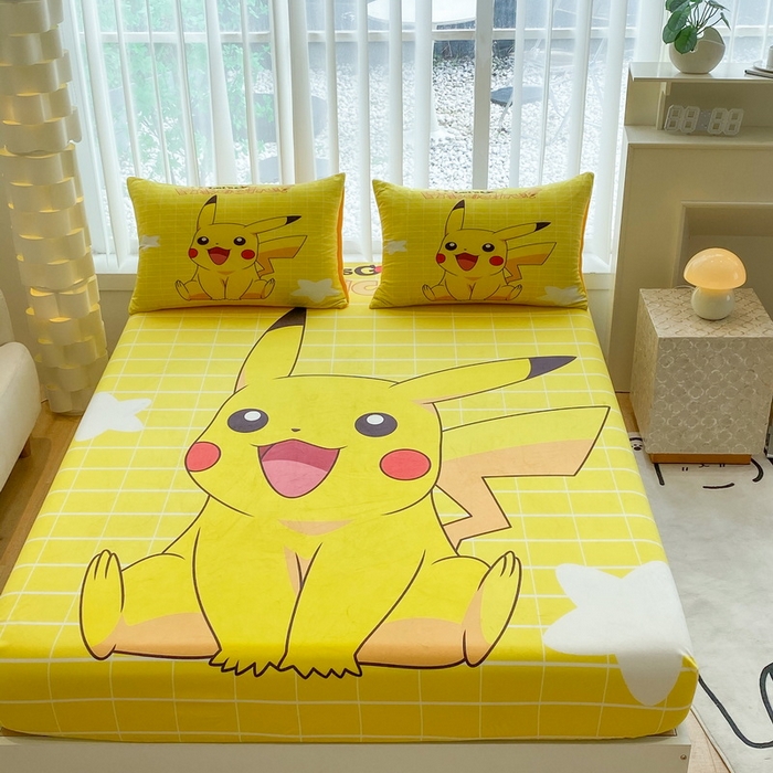 91家纺网 家纺一手货源 找家纺 一电 2025新款跨境电商床笠冬天德芙绒床笠单件加绒加厚绒床罩儿童学生宿舍床垫套床笠罩 网红皮卡丘