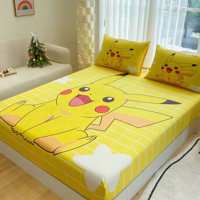 91家纺网 家纺一手货源 找家纺 一电 2025新款跨境电商床笠冬天德芙绒床笠单件加绒加厚绒床罩儿童学生宿舍床垫套床笠罩 网红皮卡丘