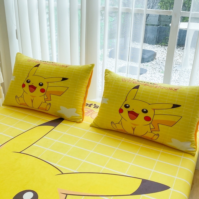 91家纺网 家纺一手货源 找家纺 一电 2025新款跨境电商床笠冬天德芙绒床笠单件加绒加厚绒床罩儿童学生宿舍床垫套床笠罩 网红皮卡丘