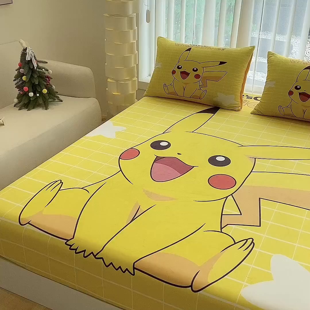 91家纺网 家纺一手货源 找家纺 一电 2025新款跨境电商床笠冬天德芙绒床笠单件加绒加厚绒床罩儿童学生宿舍床垫套床笠罩 网红皮卡丘