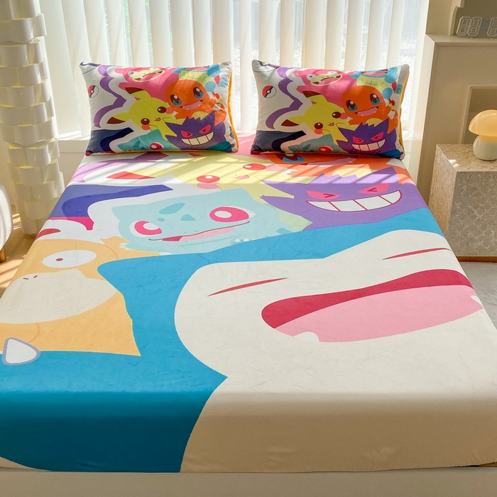 91家纺网 家纺一手货源 找家纺 一电 2025新款跨境电商床笠冬天德芙绒床笠单件加绒加厚绒床罩儿童学生宿舍床垫套床笠罩 嘻嘻皮卡丘