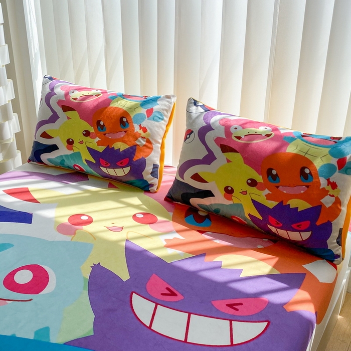 91家纺网 家纺一手货源 找家纺 一电 2025新款跨境电商床笠冬天德芙绒床笠单件加绒加厚绒床罩儿童学生宿舍床垫套床笠罩 嘻嘻皮卡丘