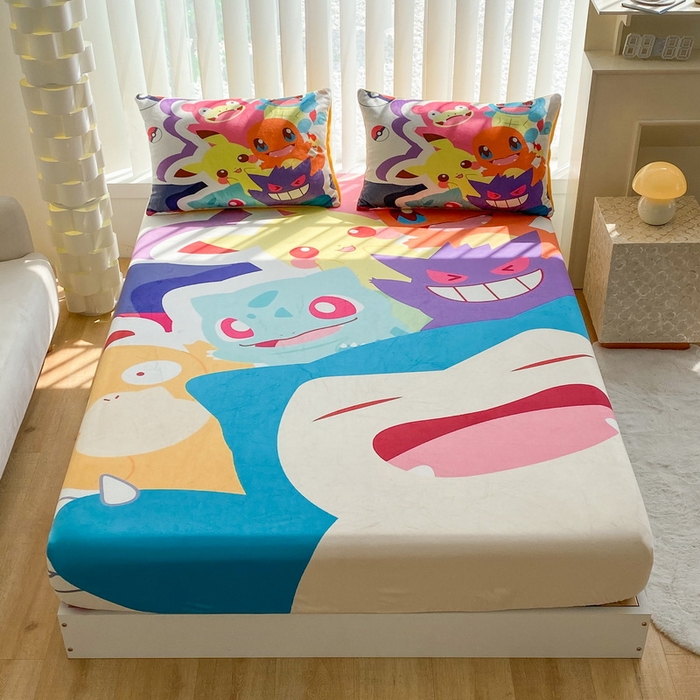 91家纺网 家纺一手货源 找家纺 一电 2025新款跨境电商床笠冬天德芙绒床笠单件加绒加厚绒床罩儿童学生宿舍床垫套床笠罩 嘻嘻皮卡丘