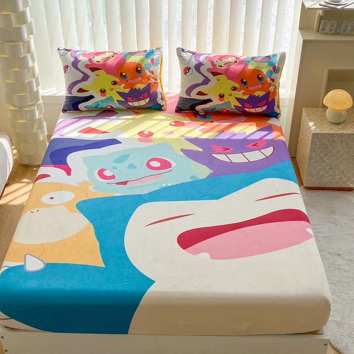 91家纺网 家纺一手货源 找家纺 一电 2025新款跨境电商床笠冬天德芙绒床笠单件加绒加厚绒床罩儿童学生宿舍床垫套床笠罩 嘻嘻皮卡丘