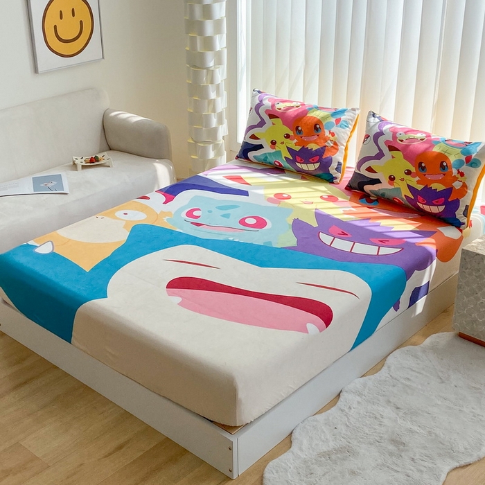 91家纺网 家纺一手货源 找家纺 一电 2025新款跨境电商床笠冬天德芙绒床笠单件加绒加厚绒床罩儿童学生宿舍床垫套床笠罩 嘻嘻皮卡丘