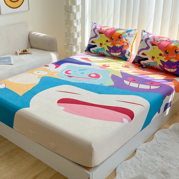 91家纺网 家纺一手货源 找家纺 一电 2025新款跨境电商床笠冬天德芙绒床笠单件加绒加厚绒床罩儿童学生宿舍床垫套床笠罩 嘻嘻皮卡丘