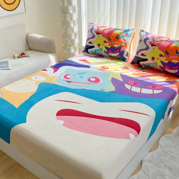 91家纺网 家纺一手货源 找家纺 一电 2025新款跨境电商床笠冬天德芙绒床笠单件加绒加厚绒床罩儿童学生宿舍床垫套床笠罩 嘻嘻皮卡丘