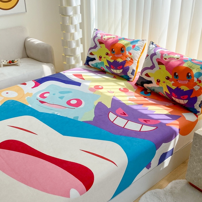 91家纺网 家纺一手货源 找家纺 一电 2025新款跨境电商床笠冬天德芙绒床笠单件加绒加厚绒床罩儿童学生宿舍床垫套床笠罩 嘻嘻皮卡丘