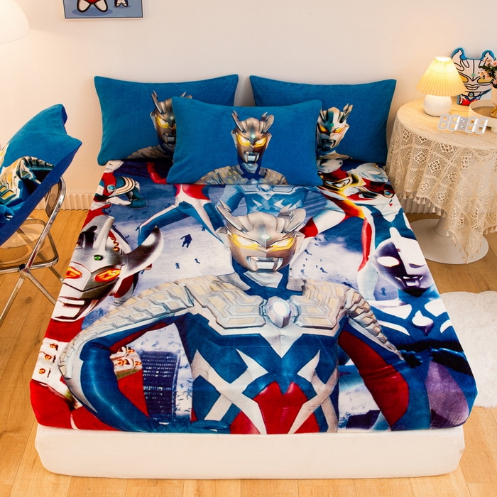 91家纺网 家纺一手货源 找家纺 一电 2025新款卡通珊瑚绒床笠单件床罩冬季加厚牛奶绒床垫保护罩全包床单套-系列二 奥特家族