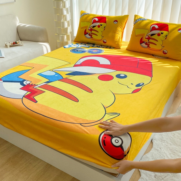 91家纺网 家纺一手货源 找家纺 一电 2025新款跨境电商床笠冬天德芙绒床笠单件加绒加厚绒床罩儿童学生宿舍床垫套床笠罩 小红帽皮卡丘