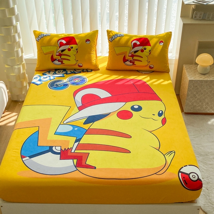 91家纺网 家纺一手货源 找家纺 一电 2025新款跨境电商床笠冬天德芙绒床笠单件加绒加厚绒床罩儿童学生宿舍床垫套床笠罩 小红帽皮卡丘