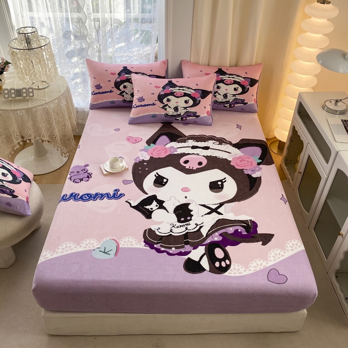 91家纺网 家纺一手货源 找家纺 （总）一电 外贸2025新款卡通珊瑚绒床笠单件床罩冬季加厚牛奶绒床垫保护罩全包床单套