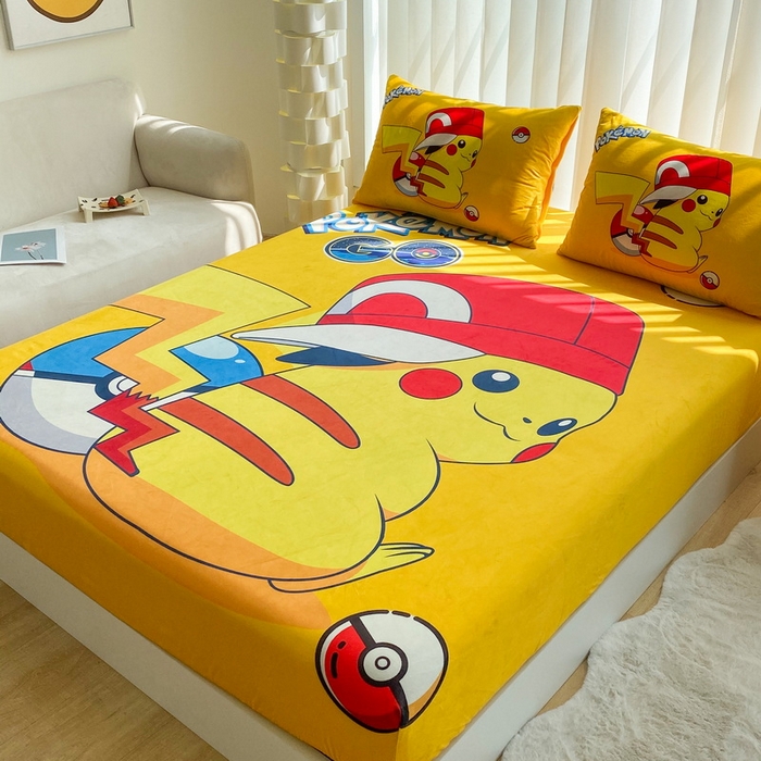 91家纺网 家纺一手货源 找家纺 一电 2025新款跨境电商床笠冬天德芙绒床笠单件加绒加厚绒床罩儿童学生宿舍床垫套床笠罩 小红帽皮卡丘