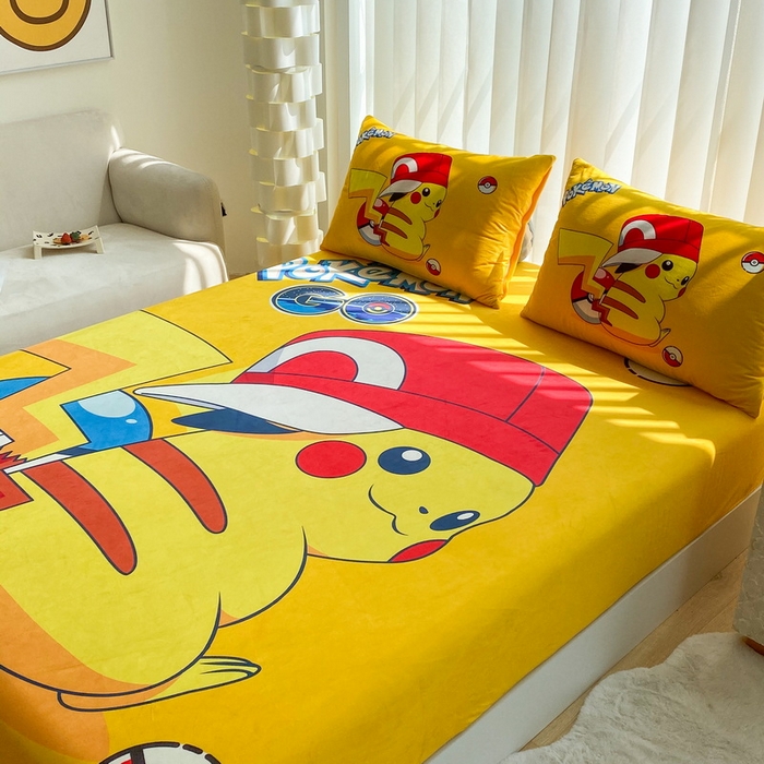 91家纺网 家纺一手货源 找家纺 一电 2025新款跨境电商床笠冬天德芙绒床笠单件加绒加厚绒床罩儿童学生宿舍床垫套床笠罩 小红帽皮卡丘