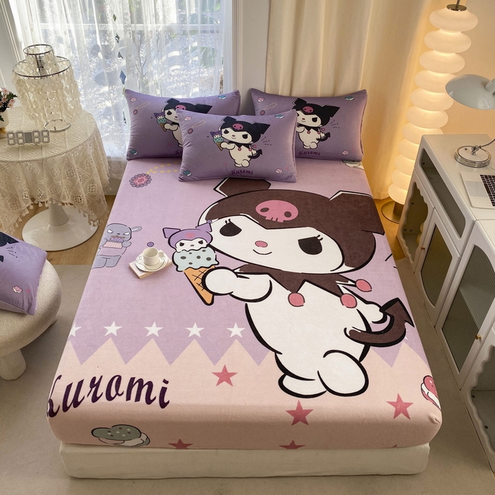 91家纺网 家纺一手货源 找家纺 （总）一电 外贸2025新款卡通珊瑚绒床笠单件床罩冬季加厚牛奶绒床垫保护罩全包床单套