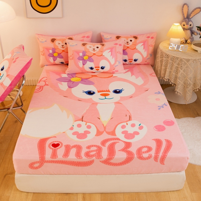 一电 外贸2025新款卡通珊瑚绒床笠单件床罩冬季加厚牛奶绒床垫保护罩全包床单套 贝贝熊