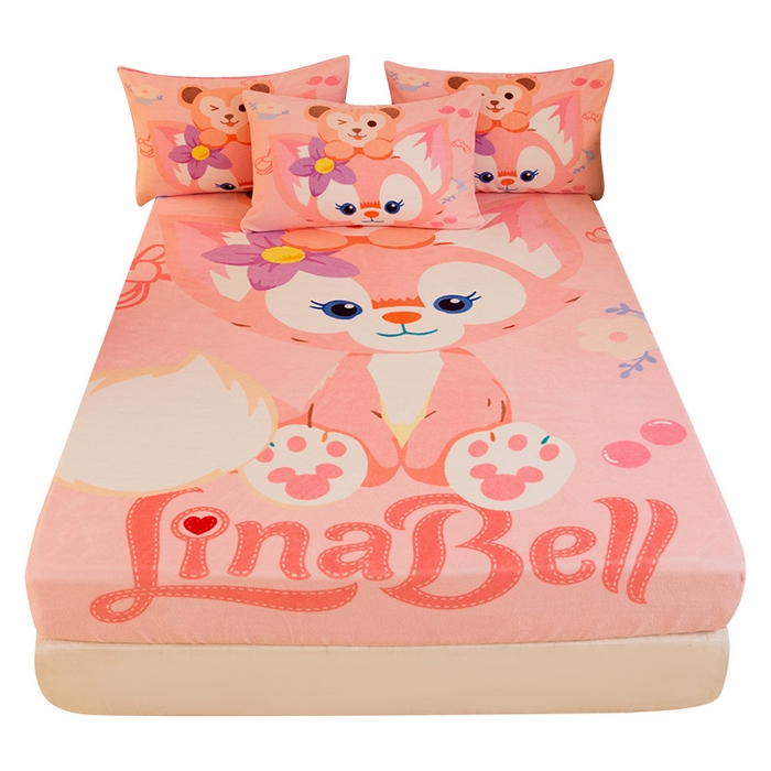 91家纺网 家纺一手货源 找家纺 一电 外贸2025新款卡通珊瑚绒床笠单件床罩冬季加厚牛奶绒床垫保护罩全包床单套 贝贝熊