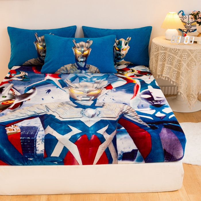 91家纺网 家纺一手货源 找家纺 一电 2025新款卡通珊瑚绒床笠单件床罩冬季加厚牛奶绒床垫保护罩全包床单套-系列二 奥特家族