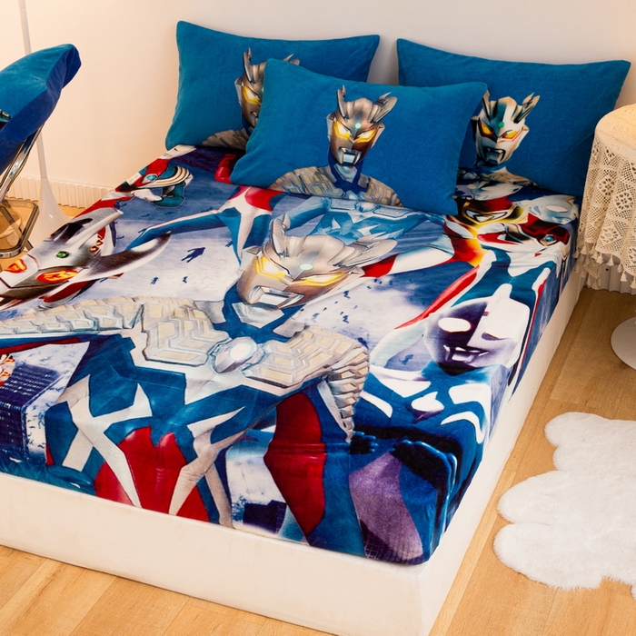 91家纺网 家纺一手货源 找家纺 一电 2025新款卡通珊瑚绒床笠单件床罩冬季加厚牛奶绒床垫保护罩全包床单套-系列二 奥特家族