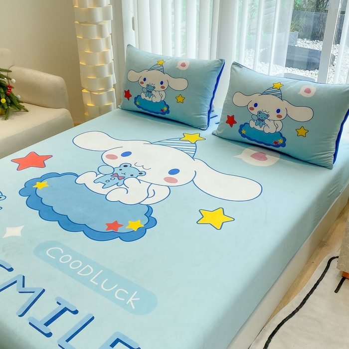 91家纺网 家纺一手货源 找家纺 一电 2025新款跨境电商床笠冬天德芙绒床笠单件加绒加厚绒床罩儿童学生宿舍床垫套床笠罩 小熊玉桂狗