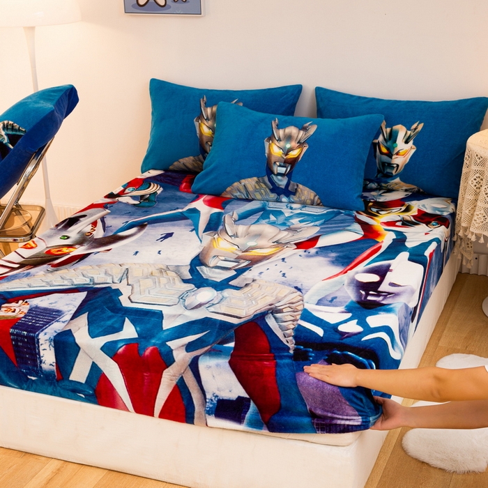 91家纺网 家纺一手货源 找家纺 一电 2025新款卡通珊瑚绒床笠单件床罩冬季加厚牛奶绒床垫保护罩全包床单套-系列二 奥特家族