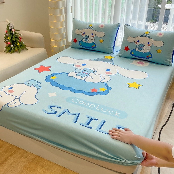 91家纺网 家纺一手货源 找家纺 一电 2025新款跨境电商床笠冬天德芙绒床笠单件加绒加厚绒床罩儿童学生宿舍床垫套床笠罩 小熊玉桂狗