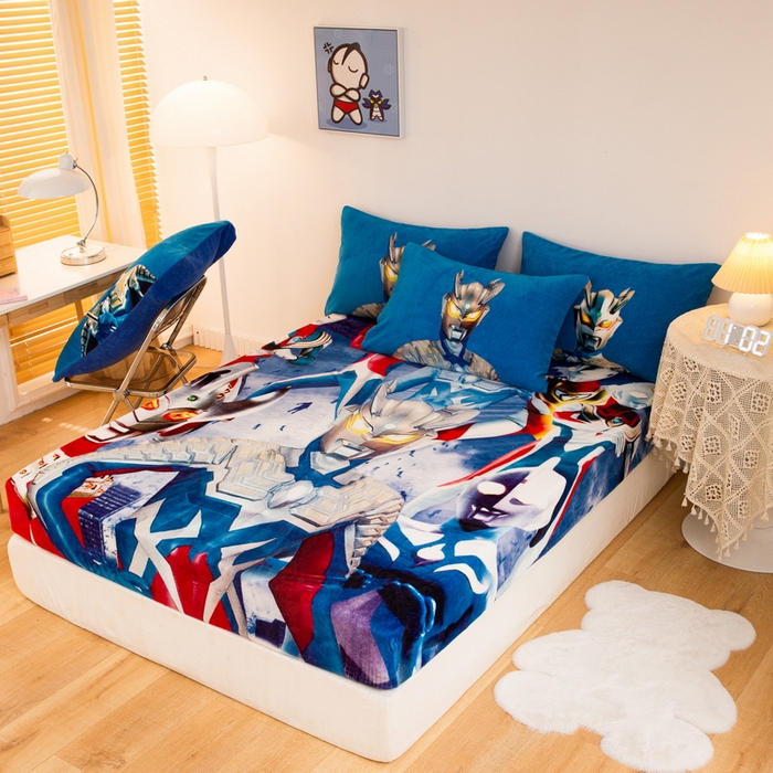 91家纺网 家纺一手货源 找家纺 一电 2025新款卡通珊瑚绒床笠单件床罩冬季加厚牛奶绒床垫保护罩全包床单套-系列二 奥特家族