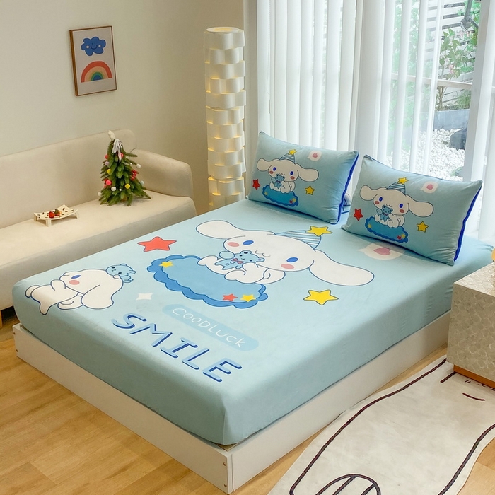 91家纺网 家纺一手货源 找家纺 一电 2025新款跨境电商床笠冬天德芙绒床笠单件加绒加厚绒床罩儿童学生宿舍床垫套床笠罩 小熊玉桂狗