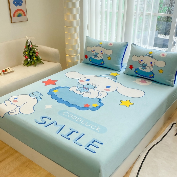 91家纺网 家纺一手货源 找家纺 一电 2025新款跨境电商床笠冬天德芙绒床笠单件加绒加厚绒床罩儿童学生宿舍床垫套床笠罩 小熊玉桂狗