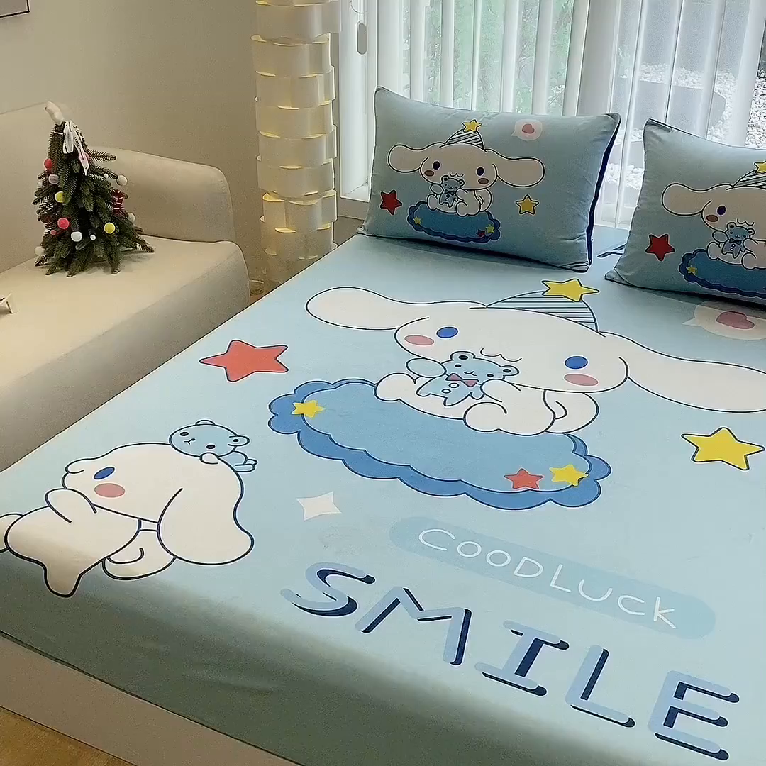 91家纺网 家纺一手货源 找家纺 一电 2025新款跨境电商床笠冬天德芙绒床笠单件加绒加厚绒床罩儿童学生宿舍床垫套床笠罩 小熊玉桂狗
