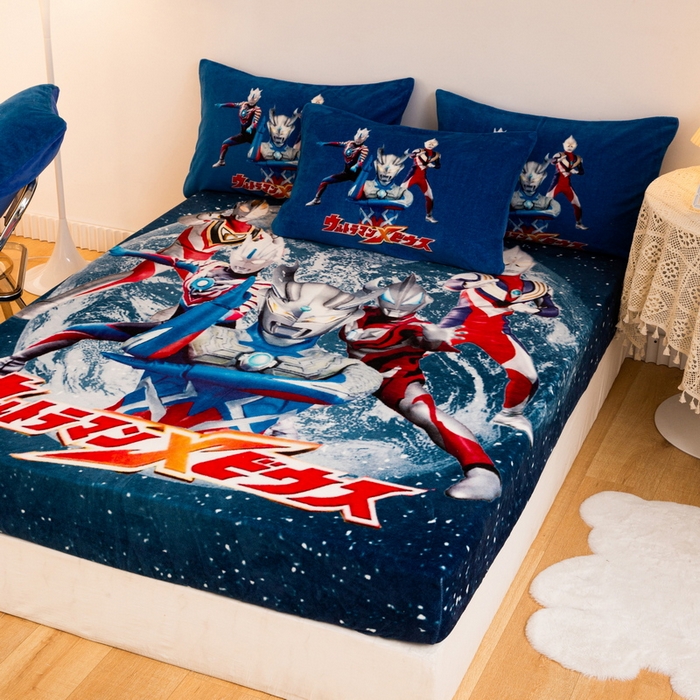 91家纺网 家纺一手货源 找家纺 一电 2025新款卡通珊瑚绒床笠单件床罩冬季加厚牛奶绒床垫保护罩全包床单套-系列二 奥特警卫队