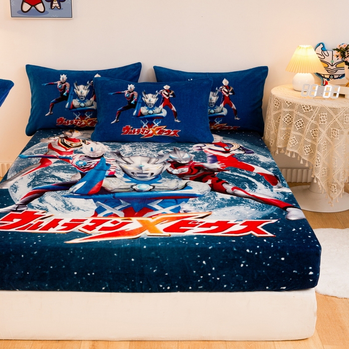 91家纺网 家纺一手货源 找家纺 一电 2025新款卡通珊瑚绒床笠单件床罩冬季加厚牛奶绒床垫保护罩全包床单套-系列二 奥特警卫队