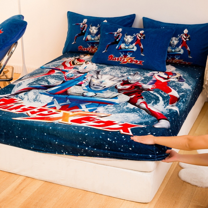 91家纺网 家纺一手货源 找家纺 一电 2025新款卡通珊瑚绒床笠单件床罩冬季加厚牛奶绒床垫保护罩全包床单套-系列二 奥特警卫队