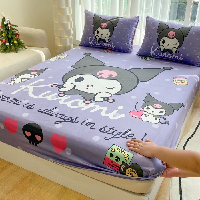 91家纺网 家纺一手货源 找家纺 一电 2025新款跨境电商床笠冬天德芙绒床笠单件加绒加厚绒床罩儿童学生宿舍床垫套床笠罩 圆点库洛米