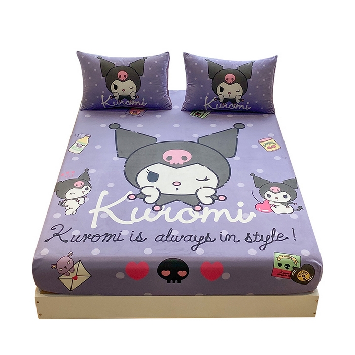 91家纺网 家纺一手货源 找家纺 一电 2025新款跨境电商床笠冬天德芙绒床笠单件加绒加厚绒床罩儿童学生宿舍床垫套床笠罩 圆点库洛米