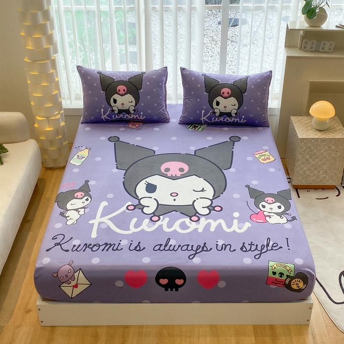 91家纺网 家纺一手货源 找家纺 一电 2025新款跨境电商床笠冬天德芙绒床笠单件加绒加厚绒床罩儿童学生宿舍床垫套床笠罩 圆点库洛米