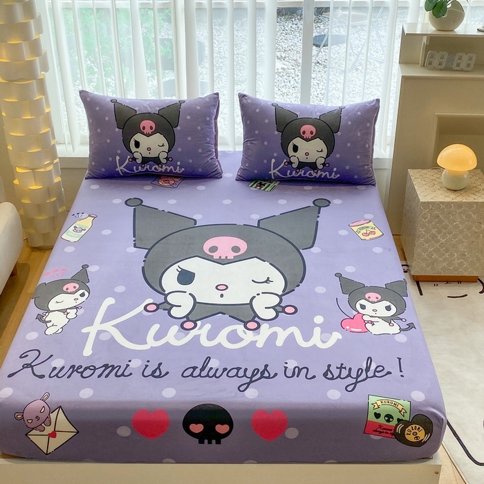 91家纺网 家纺一手货源 找家纺 一电 2025新款跨境电商床笠冬天德芙绒床笠单件加绒加厚绒床罩儿童学生宿舍床垫套床笠罩 圆点库洛米