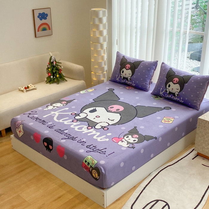 91家纺网 家纺一手货源 找家纺 一电 2025新款跨境电商床笠冬天德芙绒床笠单件加绒加厚绒床罩儿童学生宿舍床垫套床笠罩 圆点库洛米