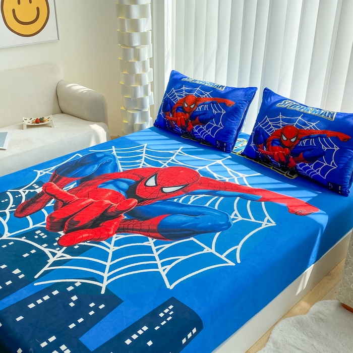 91家纺网 家纺一手货源 找家纺 一电 2025新款跨境电商床笠冬天德芙绒床笠单件加绒加厚绒床罩儿童学生宿舍床垫套床笠罩 蜘蛛侠