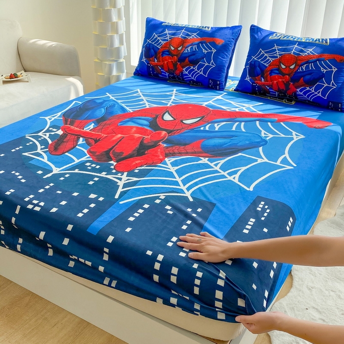 91家纺网 家纺一手货源 找家纺 一电 2025新款跨境电商床笠冬天德芙绒床笠单件加绒加厚绒床罩儿童学生宿舍床垫套床笠罩 蜘蛛侠