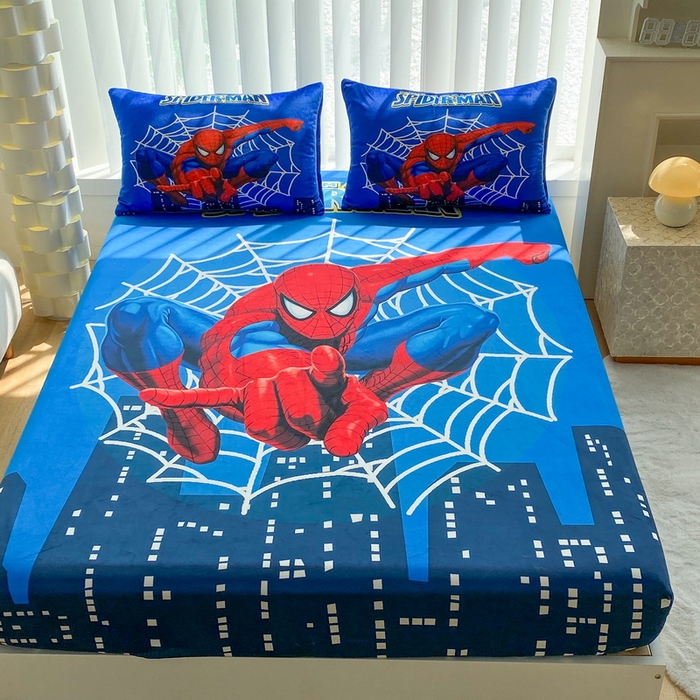 91家纺网 家纺一手货源 找家纺 一电 2025新款跨境电商床笠冬天德芙绒床笠单件加绒加厚绒床罩儿童学生宿舍床垫套床笠罩 蜘蛛侠